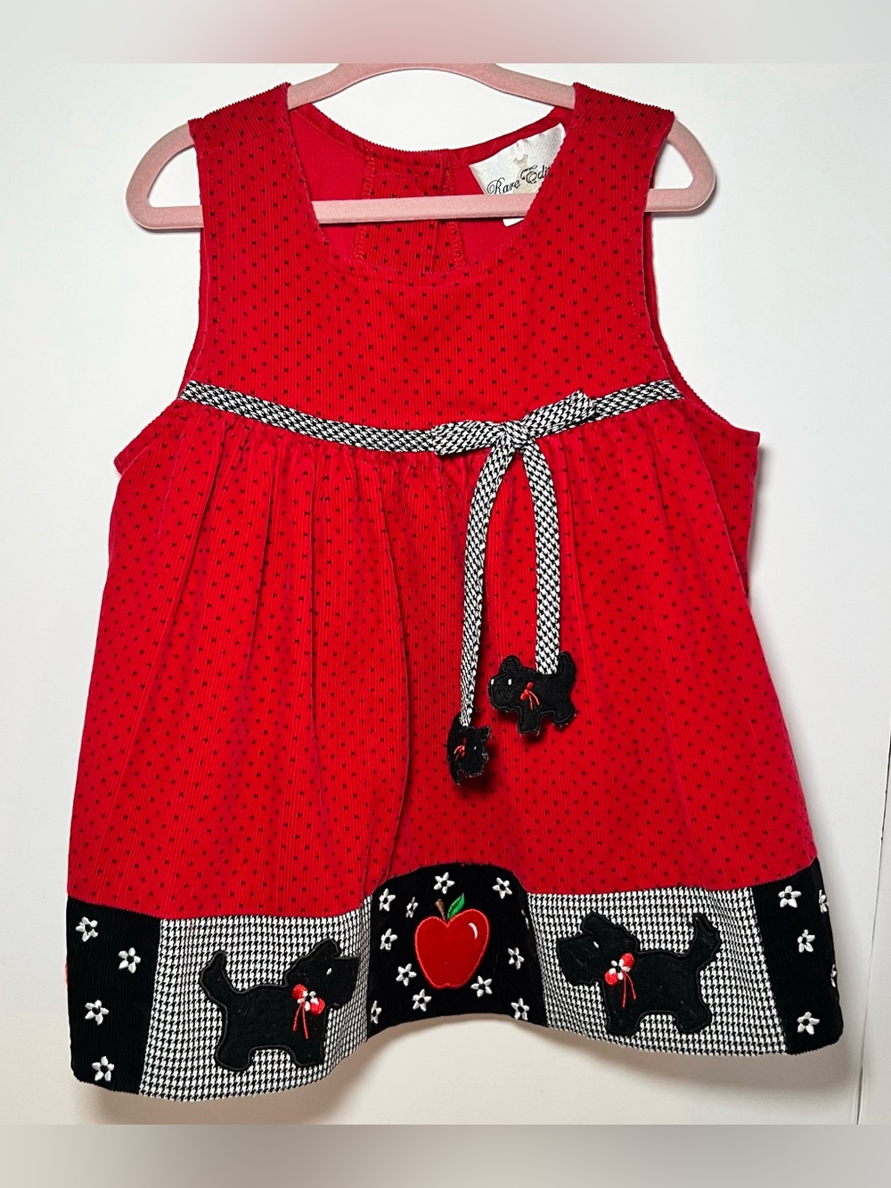 Rare Editions 2T Red Corduroy Scottie Dog Jumper Dress Vintage Cottagecore GMA